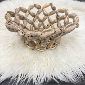 Vtg Handmade Seashell Basket Bowl Bohemian Coastal Beach Decor Unique Nautical
